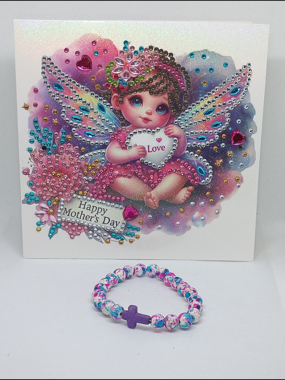 Handmade Mother's Day Card With A Cross Beaded Bracelet